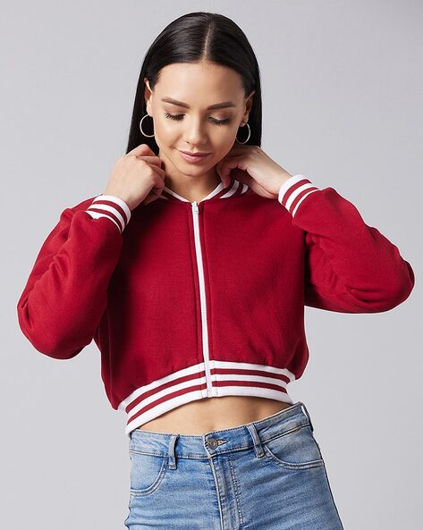 Maroon cropped clearance jacket