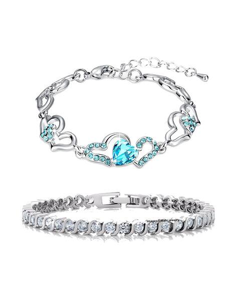 MAHI Set of 2 Rhodium-Plated Crystal-Studded Link Bracelets
