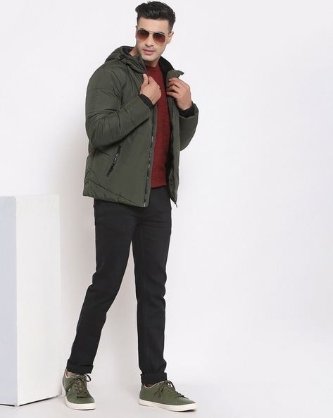 RED TAPE Zip-Front Bomber Jacket For Men (Olive, XXL)