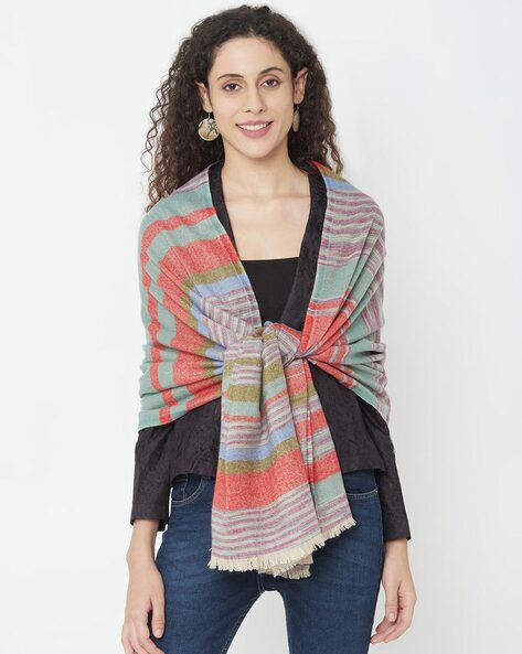 Striped Stole with Frayed Hem Price in India