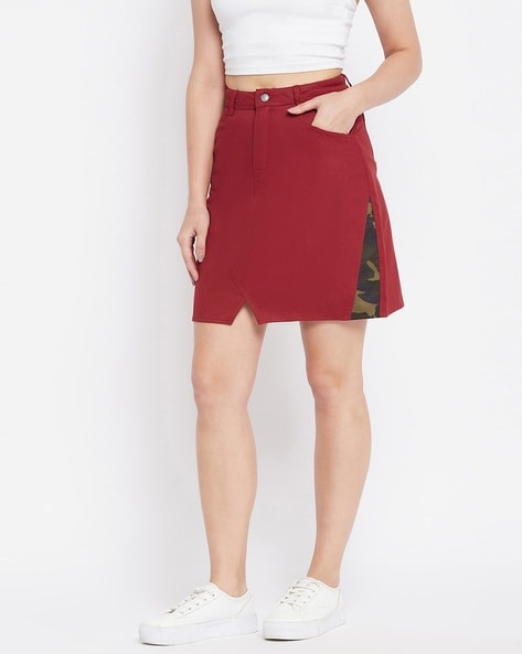 Red Acid Wash Denim Skirt | Denim | PrettyLittleThing