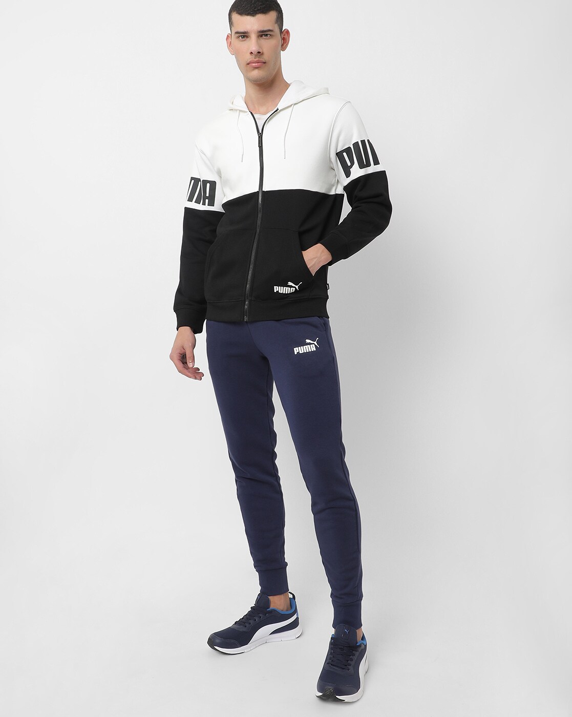 Power Full-Zip Hoodie - Felpa uomo - bianco/nero - PUMA - Trongone