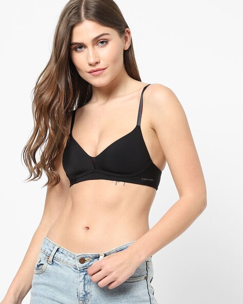 CK Black Linear Lace Lightly Lined Triangle Bra