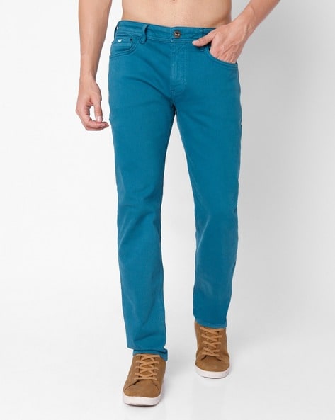 Mens Turquoise Blue Cotton Slim Fit Casual Chinos Trousers Stretch   Urbano Fashion
