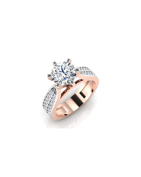 14K Rose Gold Princess Cut Side Stone Diamond Engagement Ring