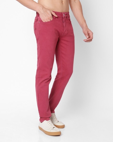 MENS RED STONE JEANS