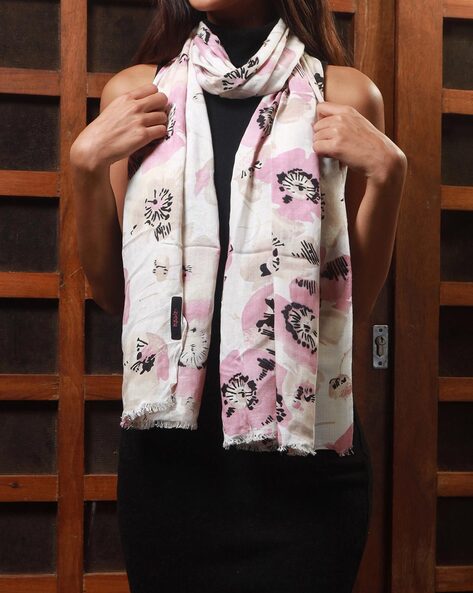 Floral Print Scarf with Fringes Price in India