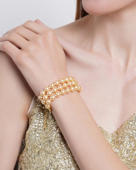 Clover Shape Pearl Bracelet  18KT Gold Beaded Bracelet  STAC Fine  Jewellery