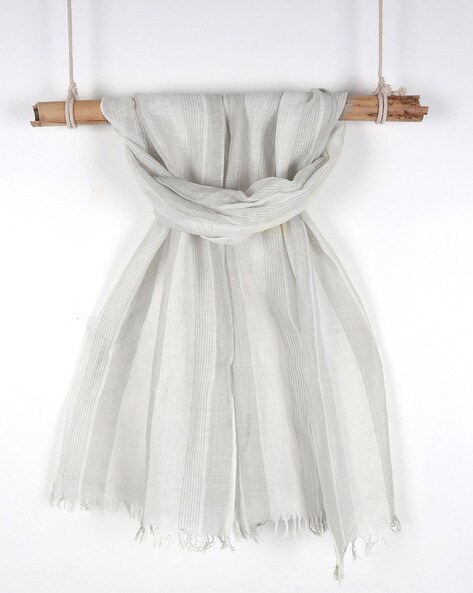 Striped Linen Scarf with Fringes Price in India