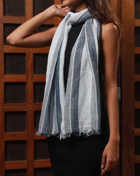 Striped Linen Scarf with Fringes Price in India