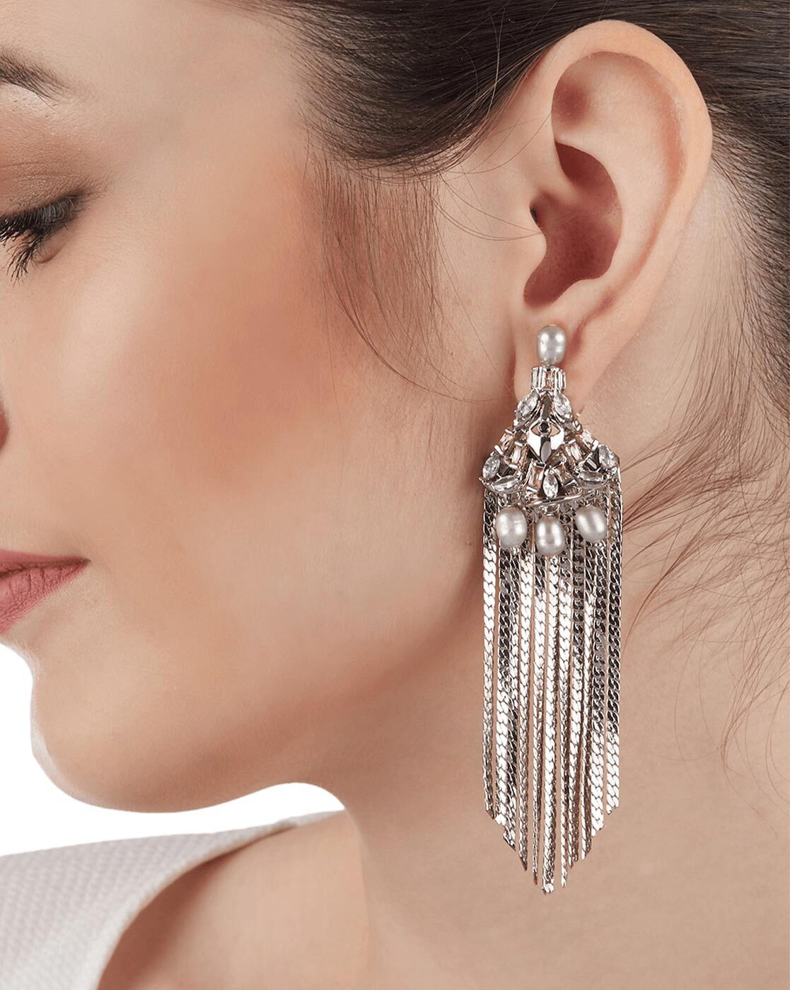 Buy Jewels Galaxy Stunning Silver Plated Luxuria Fascinating Grey Chain  Drop Tassel Earrings Online