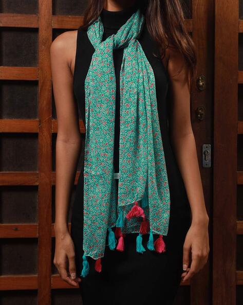 Printed Polyester Scarf with Tassels Price in India