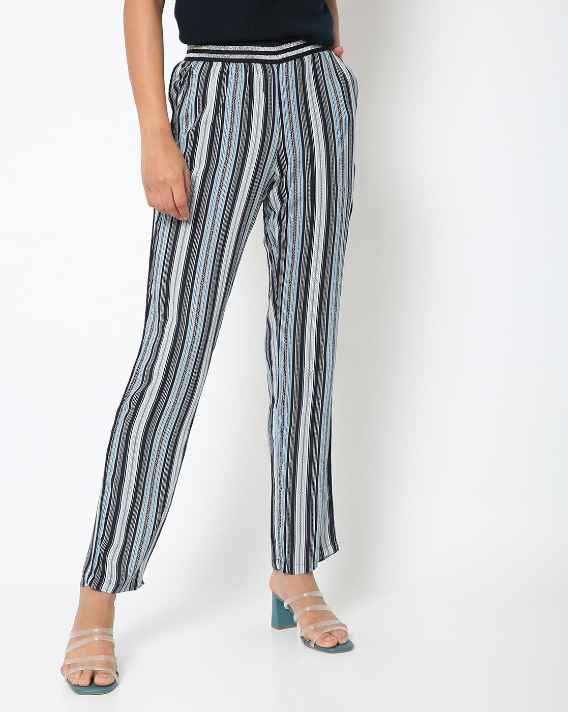 Buy Gittan Besiva womens navy stripe flared trouser for women online   Besiva