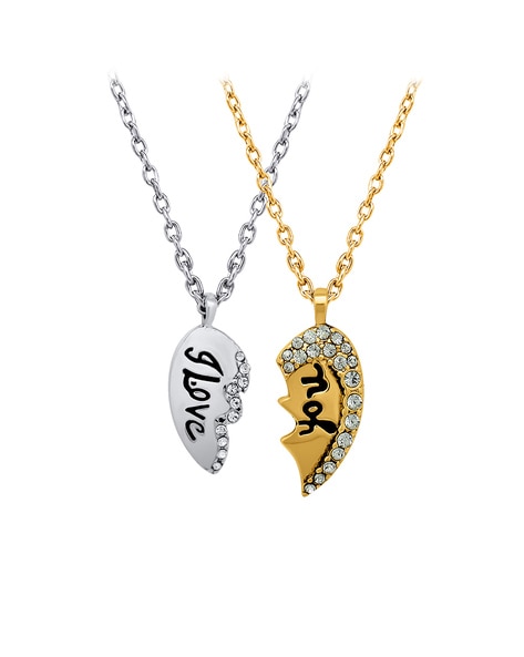 Sparkle-Cut Edged Broken Heart Pendant Necklace in Gold (Yellow/Rose/White)