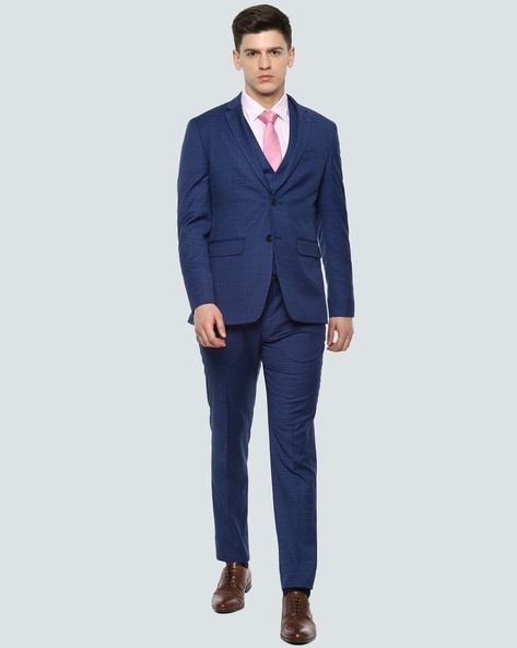 Louis Philippe Navy Slim Fit Checks Two Piece Suit