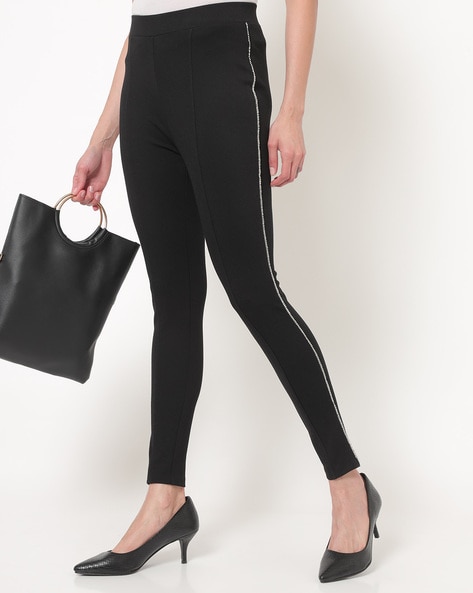Casual Wear Solid Black Treggings With Net Details at Rs 420/piece in New  Delhi