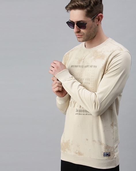 men's beige crew neck jumper