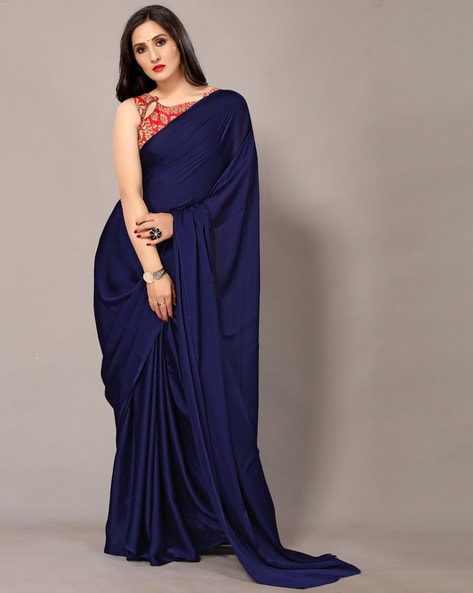 Buy online Women's Self Design Navy Blue Colored Saree With Blouse from  ethnic wear for Women by Dhruti Creation for ₹789 at 70% off | 2024  Limeroad.com