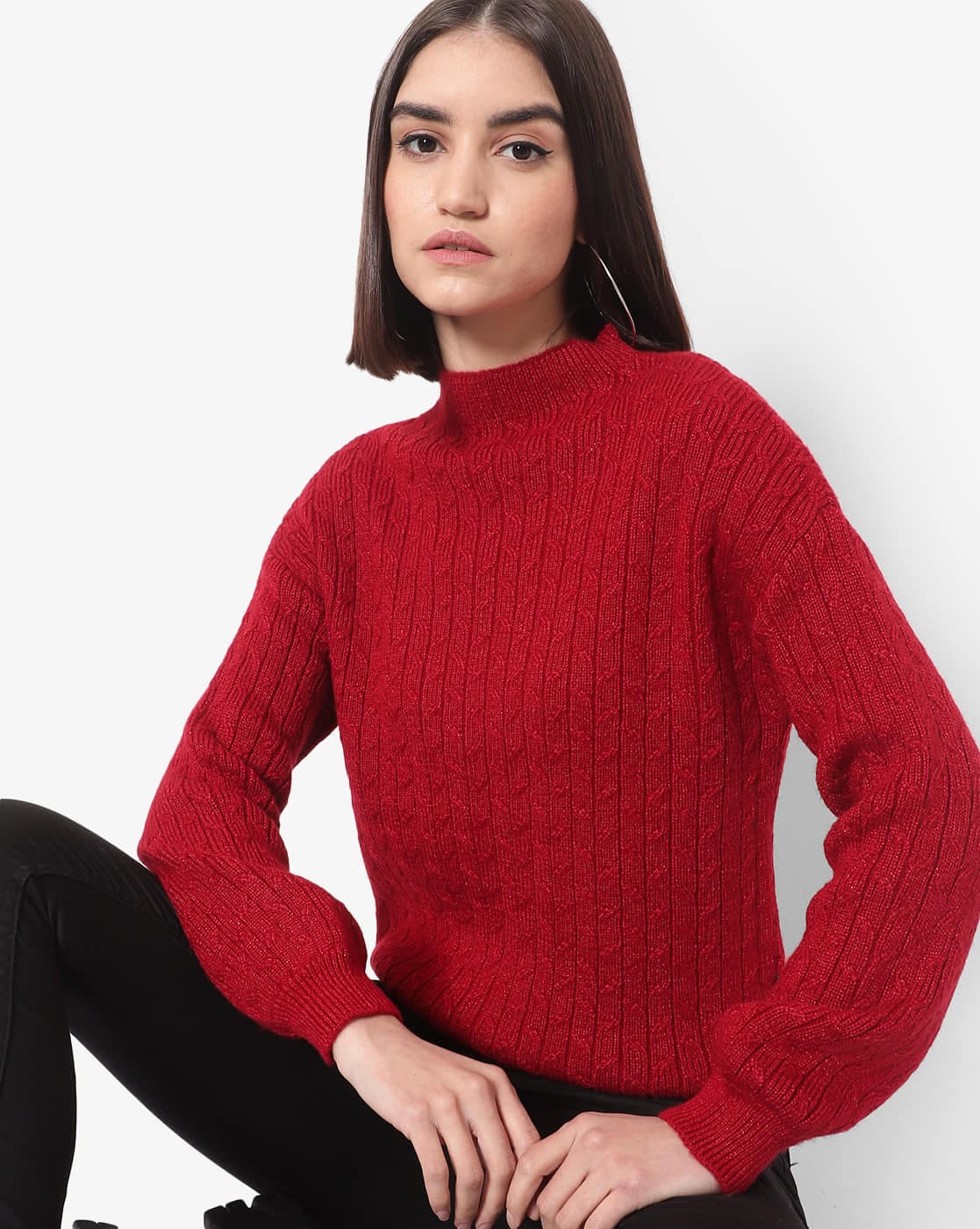 High neck hot sale red sweater