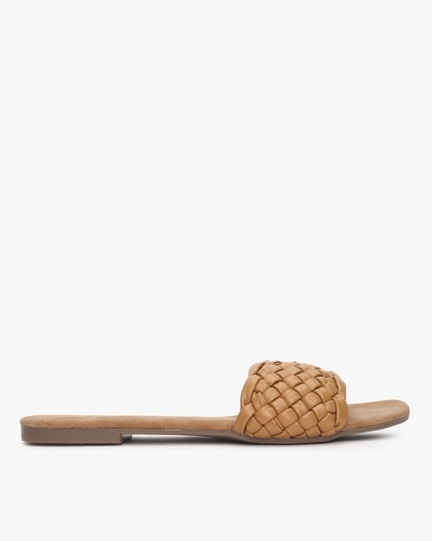 Woven tan slides new arrivals