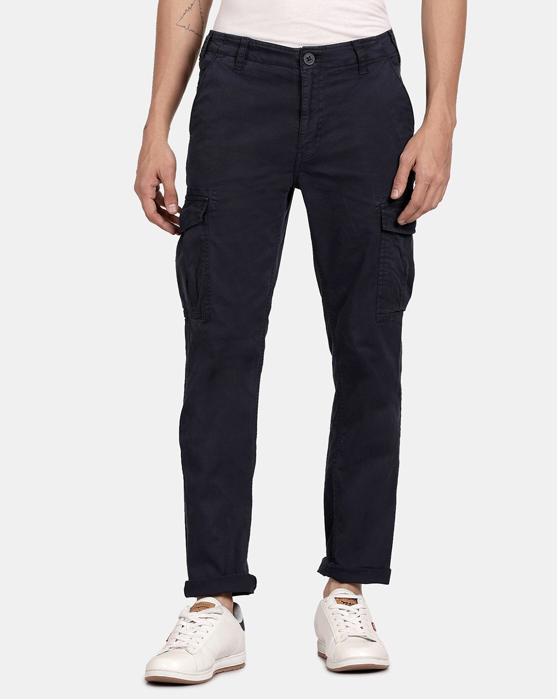 Men Baggy Fit Flat-Front Cargo Pants