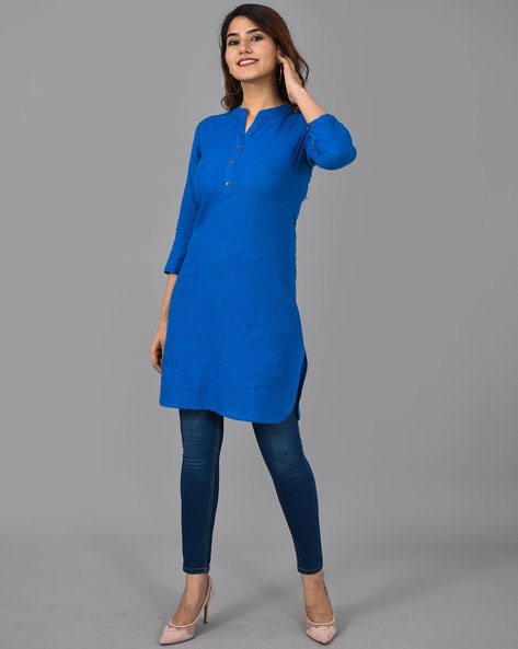Comfortable And Fashionable Beautiful Ladies Blue Straight Art Silk Kurti  Pant Set at Best Price in Kolkata | Rajni Creation