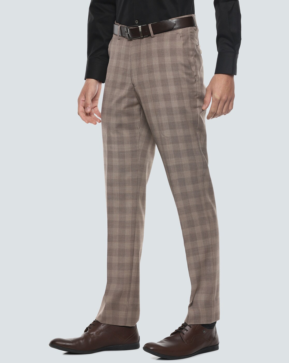 Sandstone Brown ChecksPlaid Regular Fit Terry Rayon Pants For Men