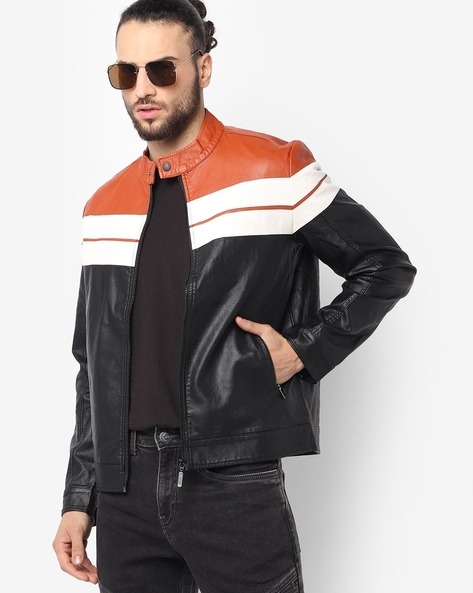 Buy UNITED COLORS OF BENETTON Mens Mao Collar Solid Bikers Jacket |  Shoppers Stop