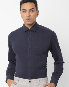 Navy blue shirt on sale and grey pants