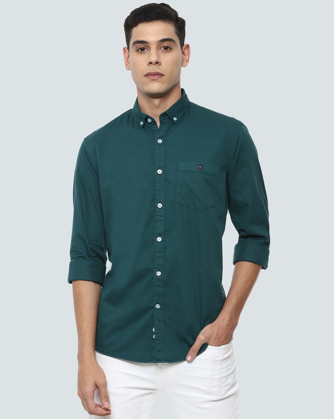 Buy Louis Philippe Men Green & Black Solid Polo Collar T Shirt