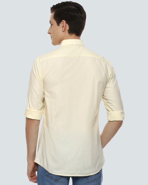 Louis Philippe Men Cream-Coloured Solid Classic Slim Fit Pure Cotton Formal  Shirt