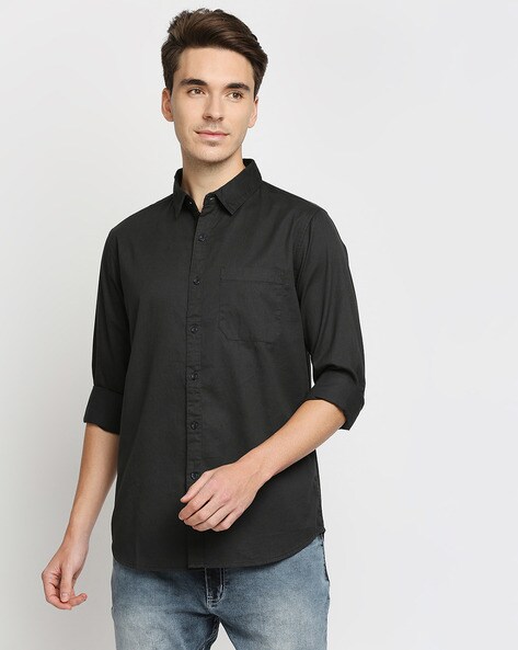 Buy DESIGN UP Mens Grey Solid Pure Cotton Shirt, 60% OFF