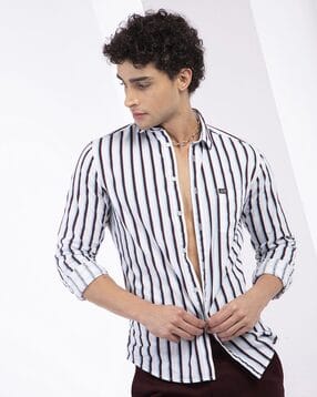Striped Slim Fit Shirt with Patch Pocket