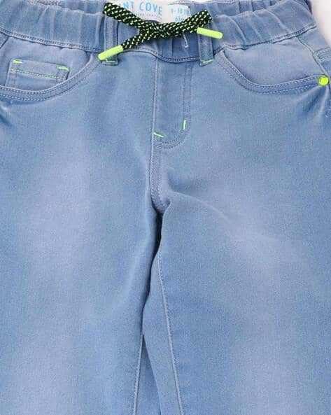 Washed Denim Joggers with Drawstring Waist view 3