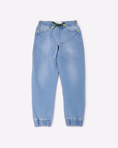 Washed Denim Joggers with Drawstring Waist