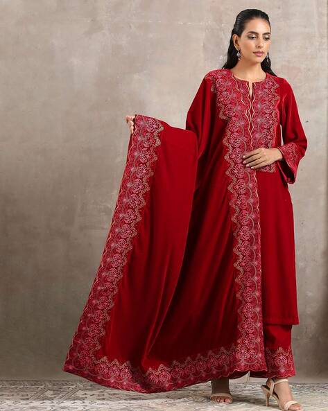 Embroidered Shawl with Scalloped Hemline Price in India