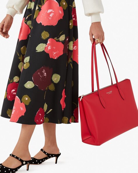Buy KATE SPADE All Day Crossgrain Leather Zip-Top Tote Bag | Red Color  Women | AJIO LUXE