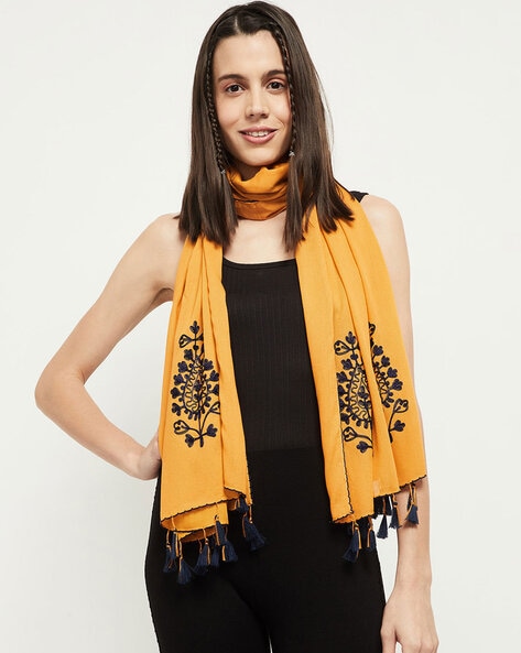 Embroidery Floral With Tassels  Scarves Price in India