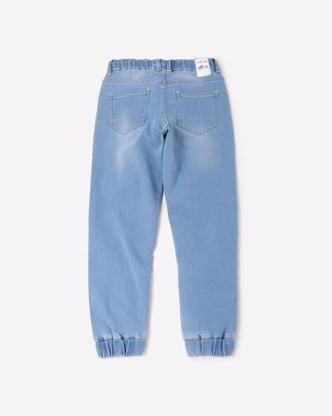 Washed Denim Joggers with Drawstring Waist view 2