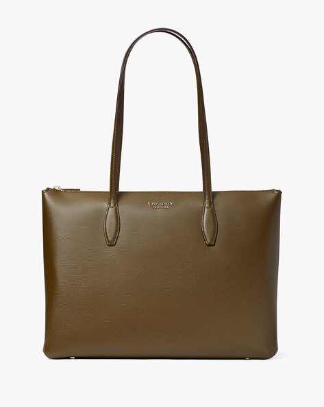 KATE SPADE All Day Crossgrain Leather Zip-Top Tote Bag For Women (Brown, OS)