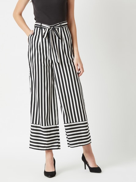 Striped Paperbag Waist Wide Leg Pants  Spotstyl