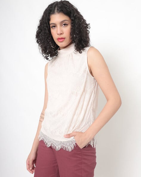 Lace High-Neck Sleeveless Top