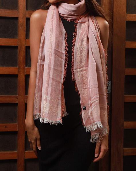 Striped Scarf with Frayed Hem Price in India