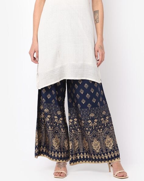 Block Print Palazzo Pants with Drawstring Fastening Price in India