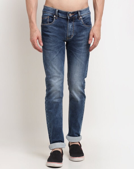 Washed Slim Jeans with 5 Pocket Styling