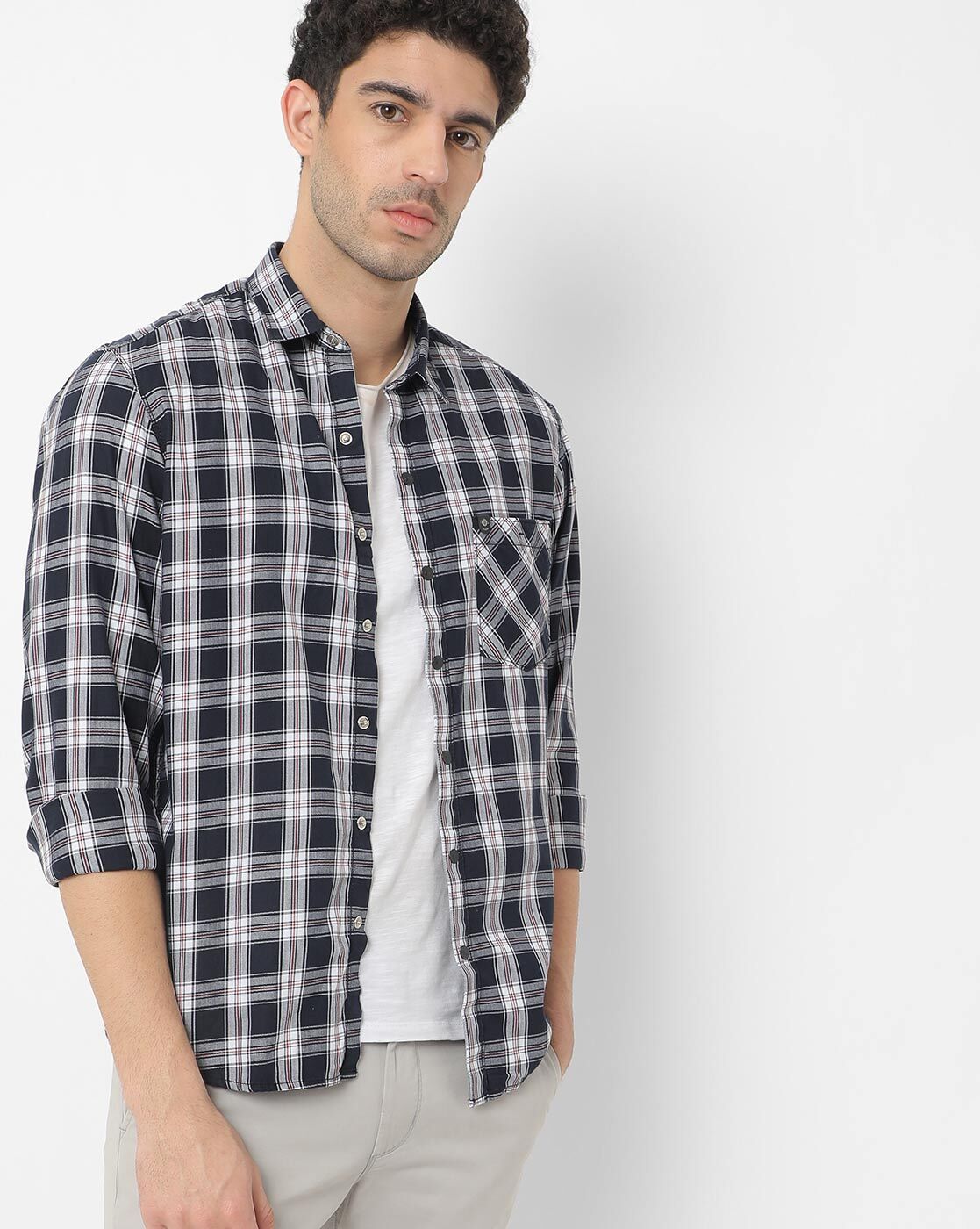 Check shirt best sale with black jeans