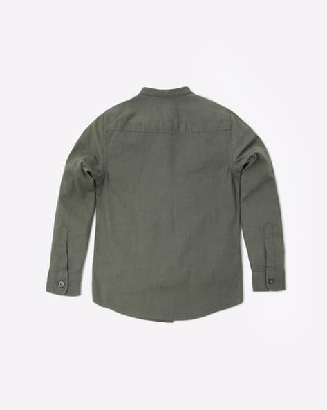 Cotton Shirt with Band Collar view 2