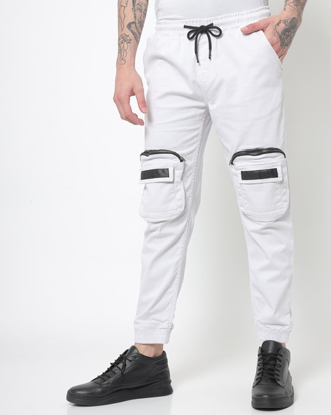 Plain Mens Cargo Jeans White