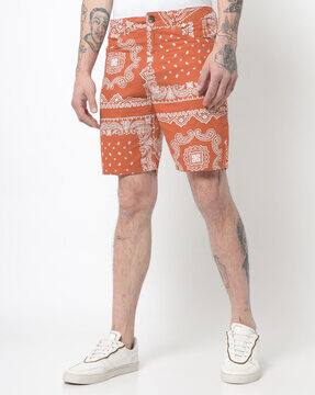 Printed Flat-Front Shorts