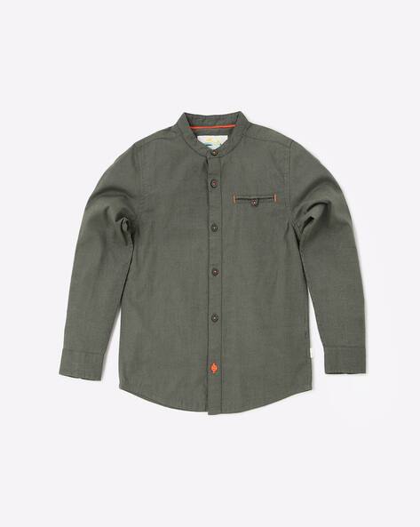 Cotton Shirt with Band Collar